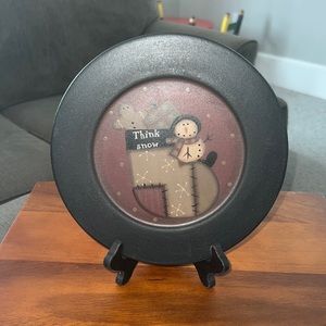 Barbara Floyd primitive “think snow” decorative wooden plate.